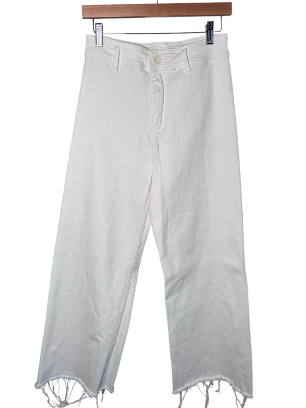 Miou Muse White High Rise Wide Leg Frayed Hem Jeans Sz Large